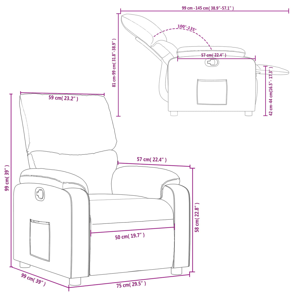 Fauteuil verstelbaar kunstleer crèmekleurig is nu te koop bij PeponiXL, paradijselijk wonen!