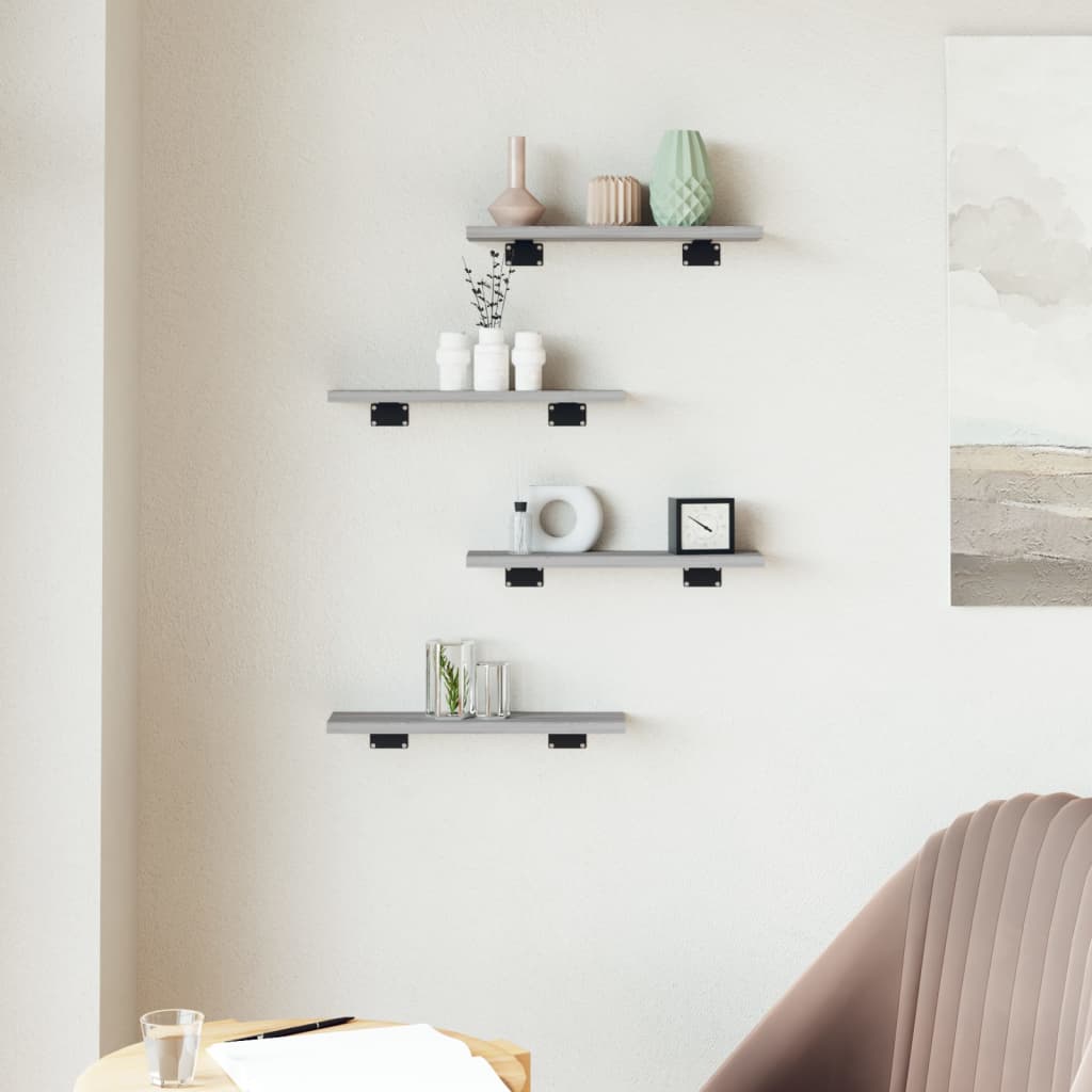 Wandschappen 4 st 40x10x1,5 cm bewerkt hout grijs sonoma eiken is nu te koop bij PeponiXL, paradijselijk wonen!