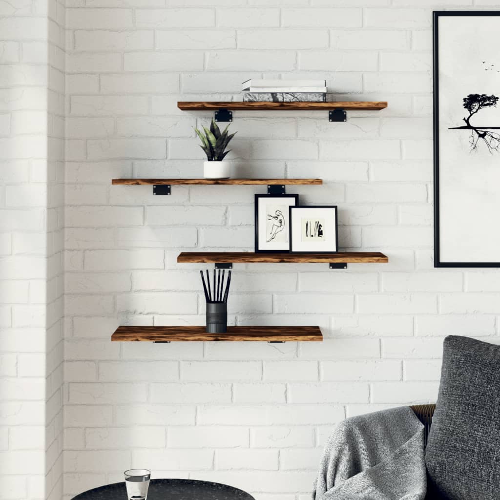 Wandschappen 4 st 60x20x1,5 cm bewerkt hout gerookt eikenkleur is nu te koop bij PeponiXL, paradijselijk wonen!