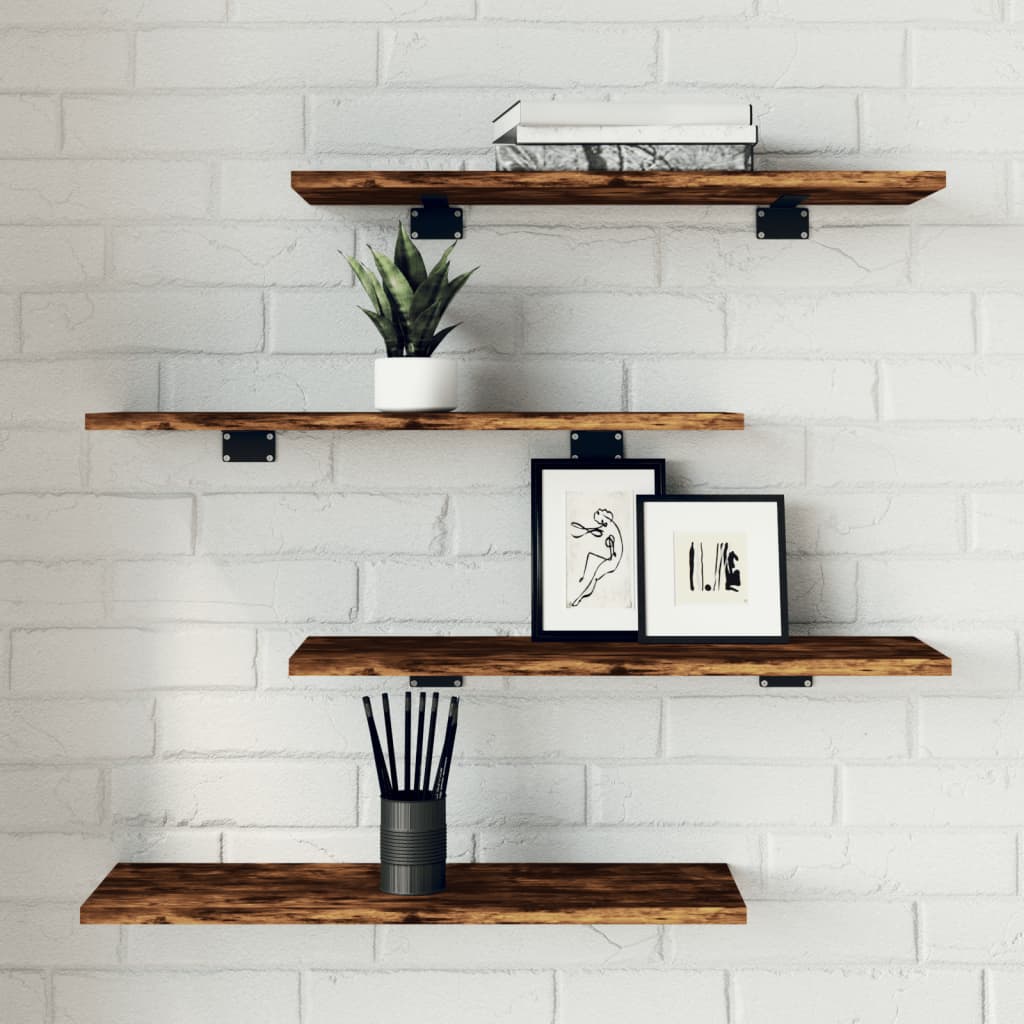 Wandschappen 4 st 60x20x1,5 cm bewerkt hout gerookt eikenkleur is nu te koop bij PeponiXL, paradijselijk wonen!