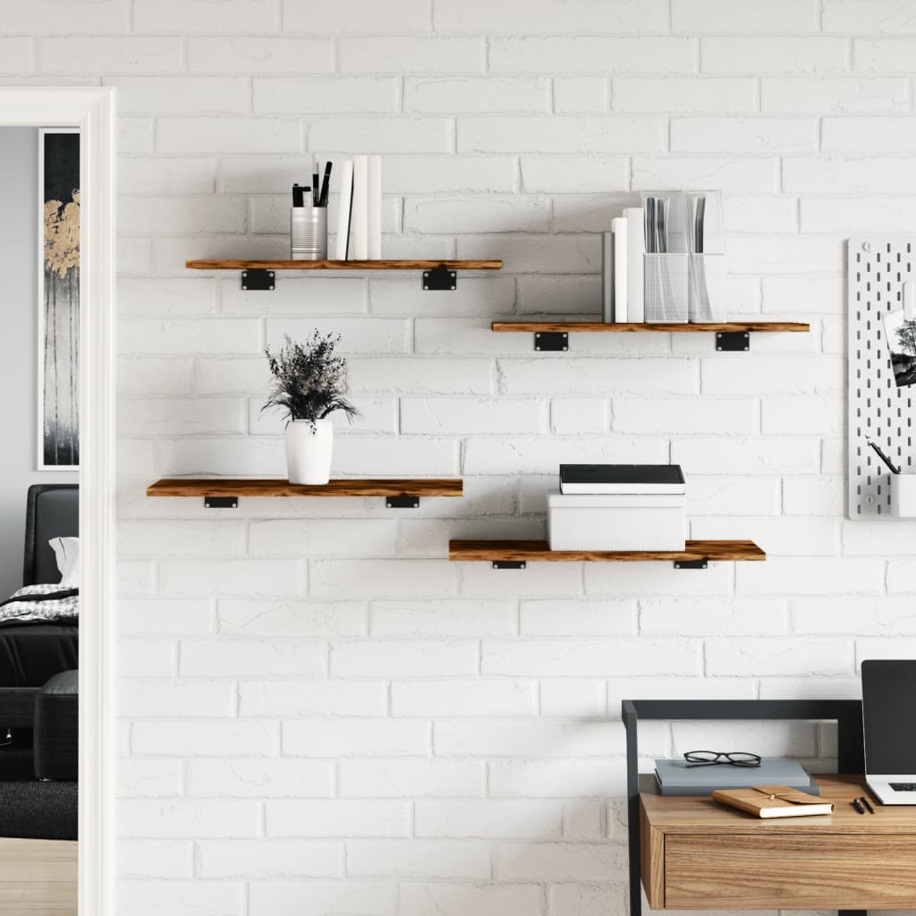 Wandschappen 4 st 60x30x1,5 cm bewerkt hout gerookt eikenkleur is nu te koop bij PeponiXL, paradijselijk wonen!