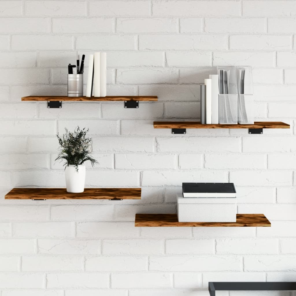 Wandschappen 4 st 60x30x1,5 cm bewerkt hout gerookt eikenkleur is nu te koop bij PeponiXL, paradijselijk wonen!