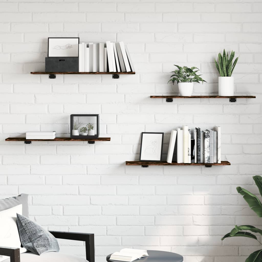 Wandschappen 4 st 80x20x1,5 cm bewerkt hout gerookt eikenkleur is nu te koop bij PeponiXL, paradijselijk wonen!