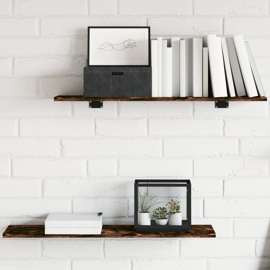 Wandschappen 4 st 80x20x1,5 cm bewerkt hout gerookt eikenkleur is nu te koop bij PeponiXL, paradijselijk wonen!
