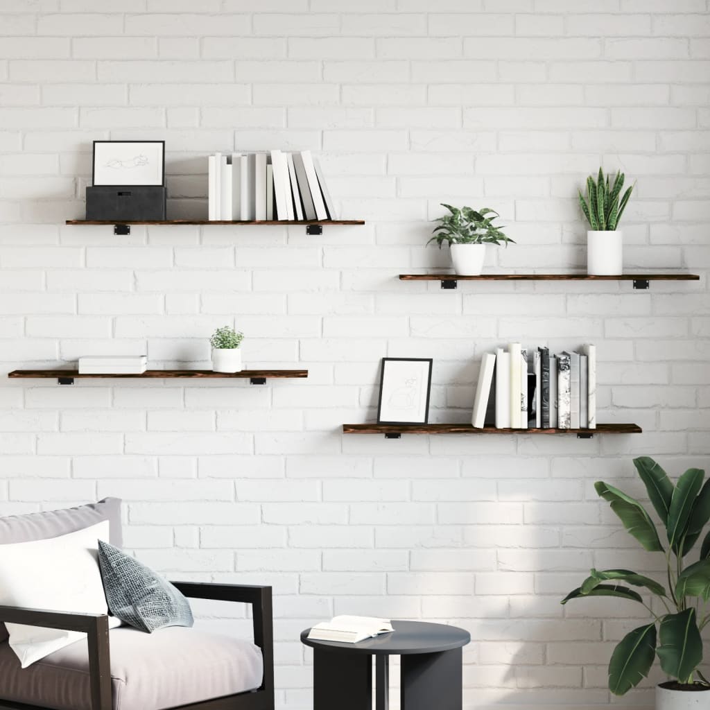 Wandschappen 4 st 100x20x1,5 cm bewerkt hout gerookt eikenkleur is nu te koop bij PeponiXL, paradijselijk wonen!