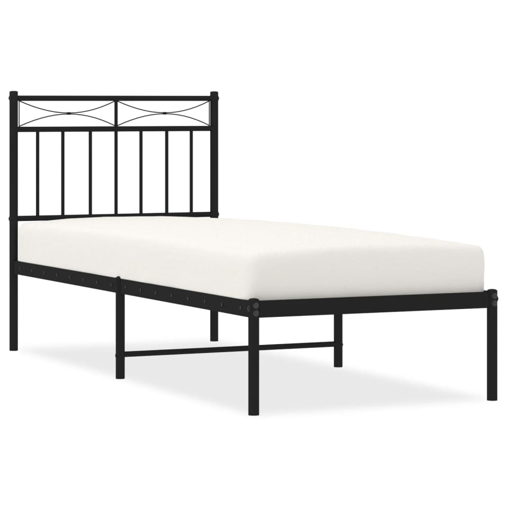Bedframe met hoofdbord metaal zwart 80x200 cm is nu te koop bij PeponiXL, paradijselijk wonen!