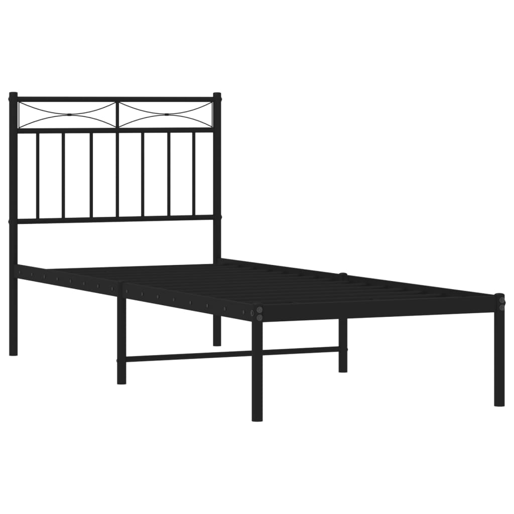 Bedframe met hoofdbord metaal zwart 80x200 cm is nu te koop bij PeponiXL, paradijselijk wonen!