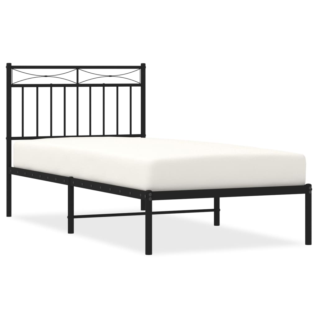Bedframe met hoofdbord metaal zwart 90x190 cm is nu te koop bij PeponiXL, paradijselijk wonen!
