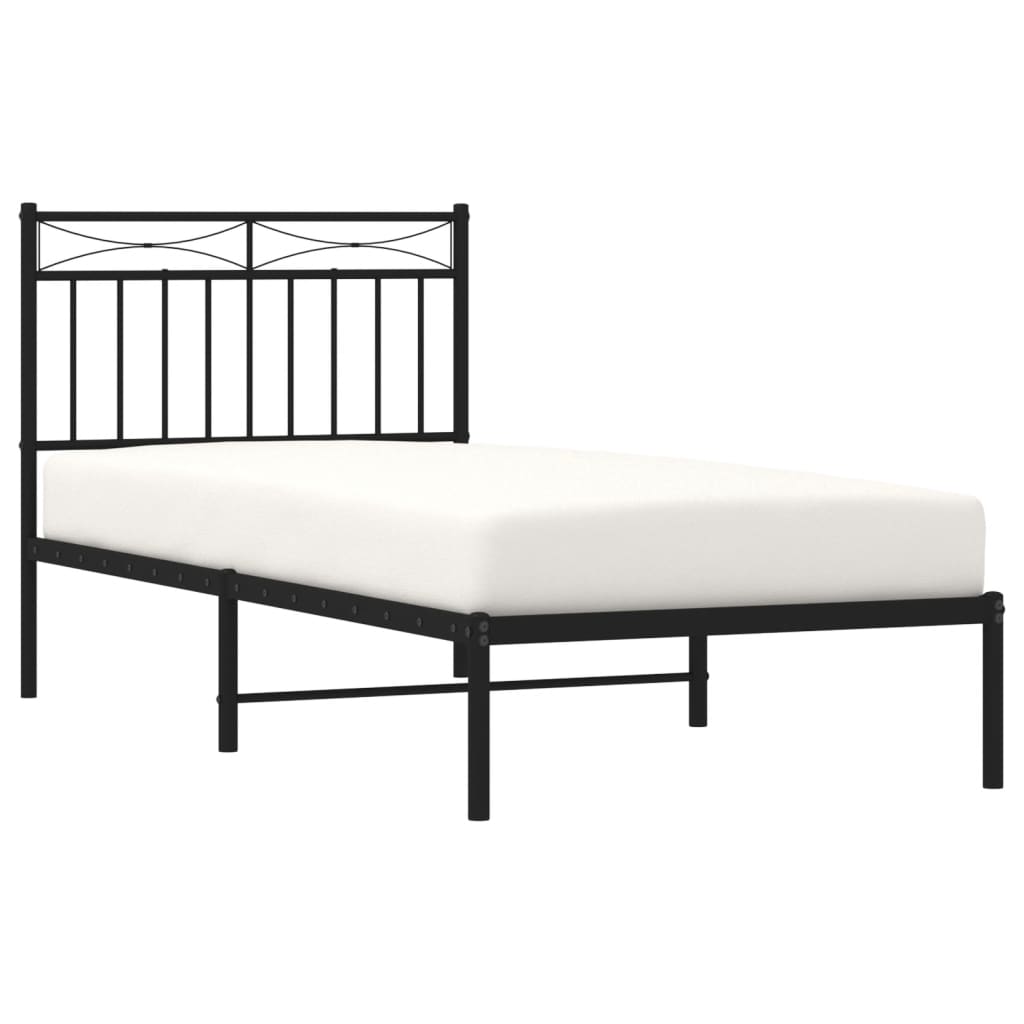 Bedframe met hoofdbord metaal zwart 90x190 cm is nu te koop bij PeponiXL, paradijselijk wonen!