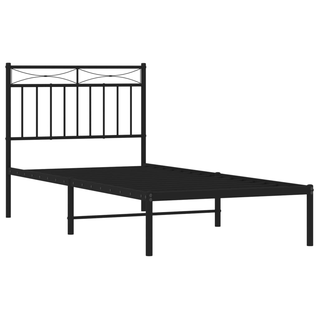 Bedframe met hoofdbord metaal zwart 90x190 cm is nu te koop bij PeponiXL, paradijselijk wonen!