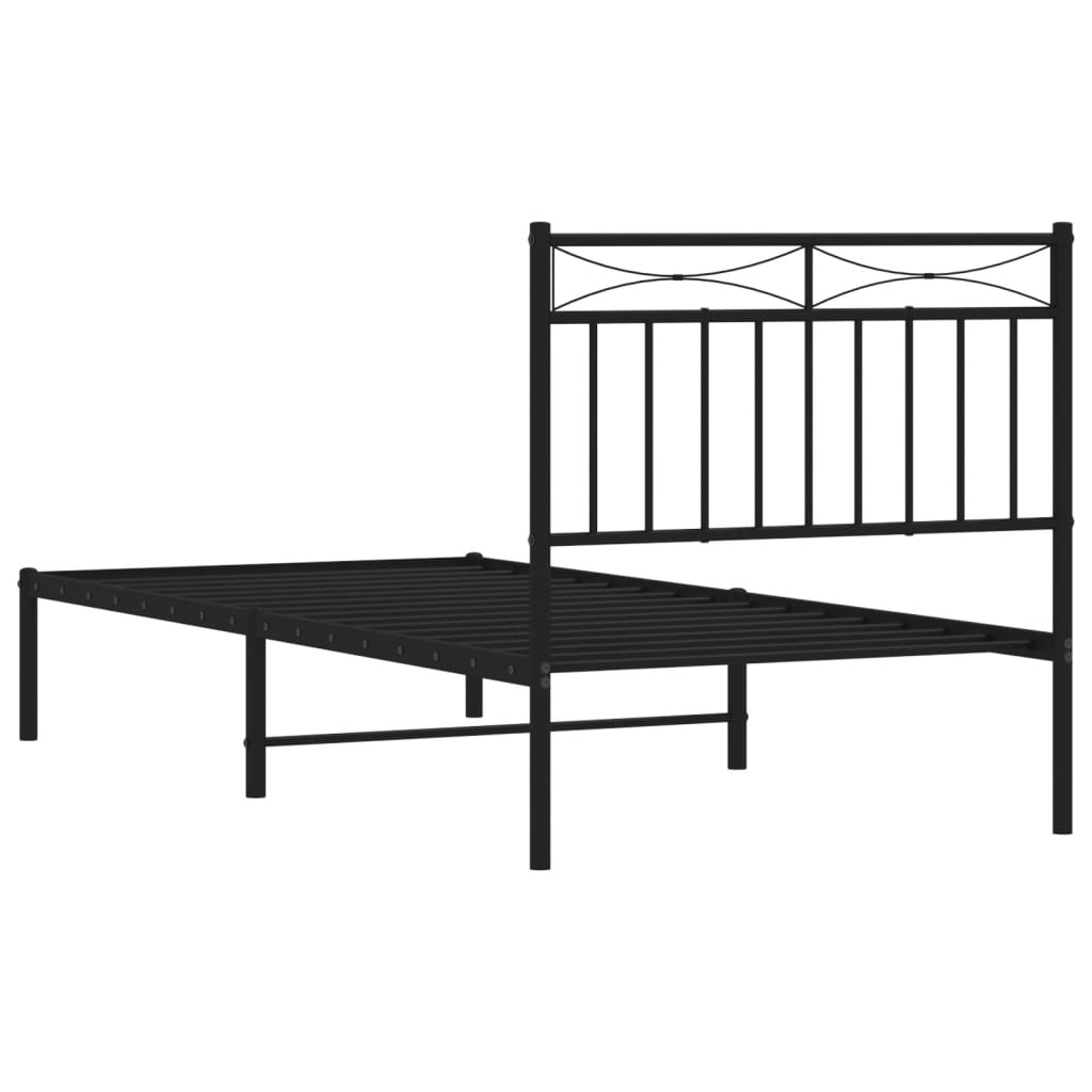 Bedframe met hoofdbord metaal zwart 90x190 cm is nu te koop bij PeponiXL, paradijselijk wonen!