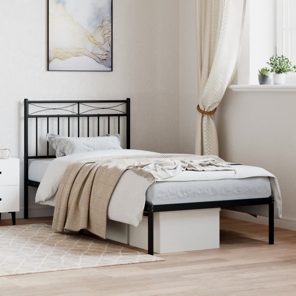Bedframe met hoofdbord metaal zwart 90x190 cm is nu te koop bij PeponiXL, paradijselijk wonen!