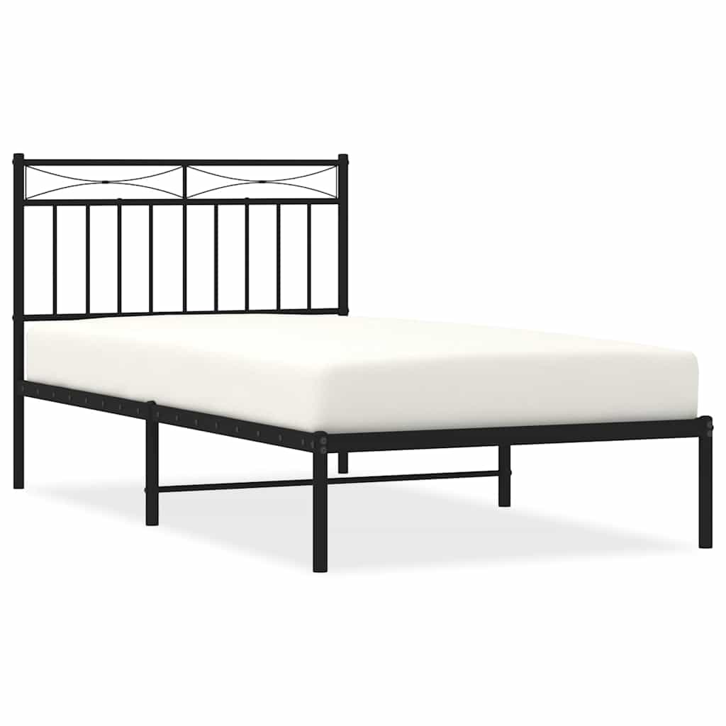 Bedframe met hoofdbord metaal zwart 100x190 cm is nu te koop bij PeponiXL, paradijselijk wonen!