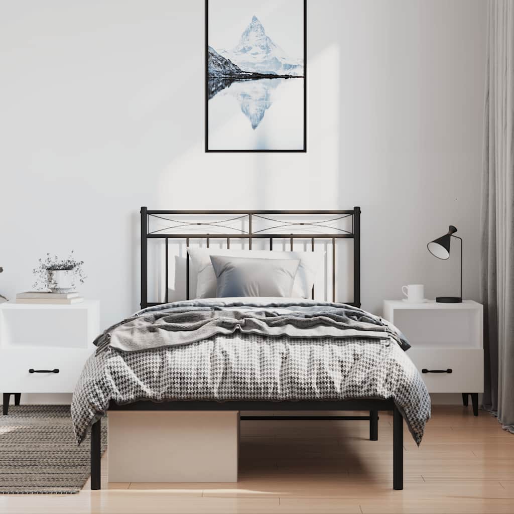 Bedframe met hoofdbord metaal zwart 100x190 cm is nu te koop bij PeponiXL, paradijselijk wonen!