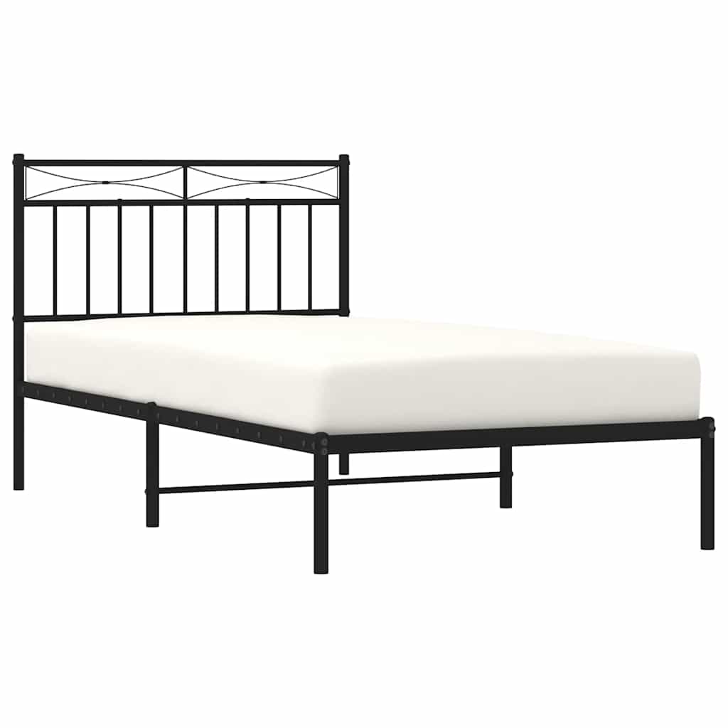 Bedframe met hoofdbord metaal zwart 100x190 cm is nu te koop bij PeponiXL, paradijselijk wonen!
