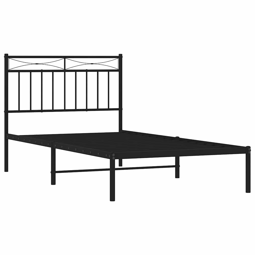 Bedframe met hoofdbord metaal zwart 100x190 cm is nu te koop bij PeponiXL, paradijselijk wonen!