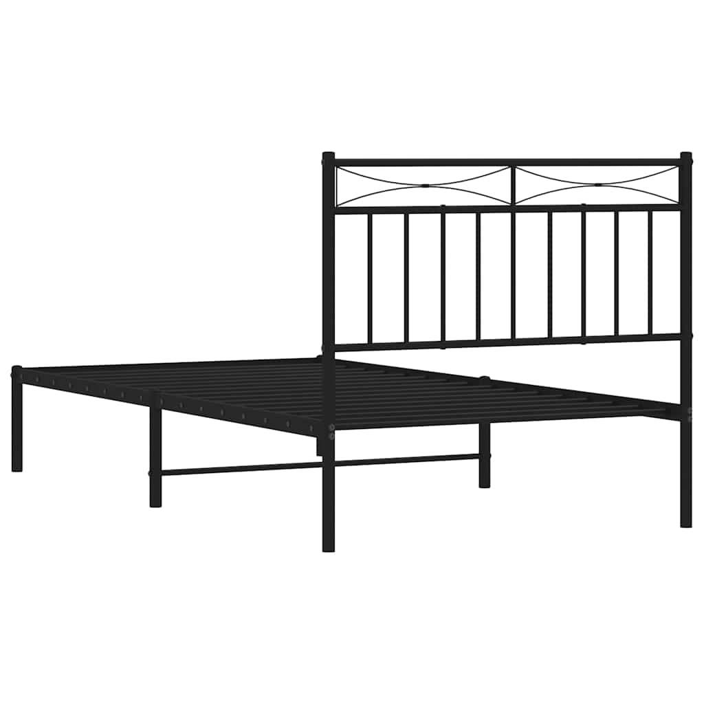 Bedframe met hoofdbord metaal zwart 100x190 cm is nu te koop bij PeponiXL, paradijselijk wonen!