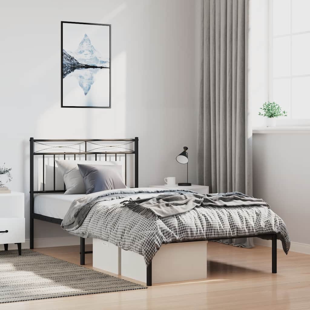 Bedframe met hoofdbord metaal zwart 100x190 cm is nu te koop bij PeponiXL, paradijselijk wonen!