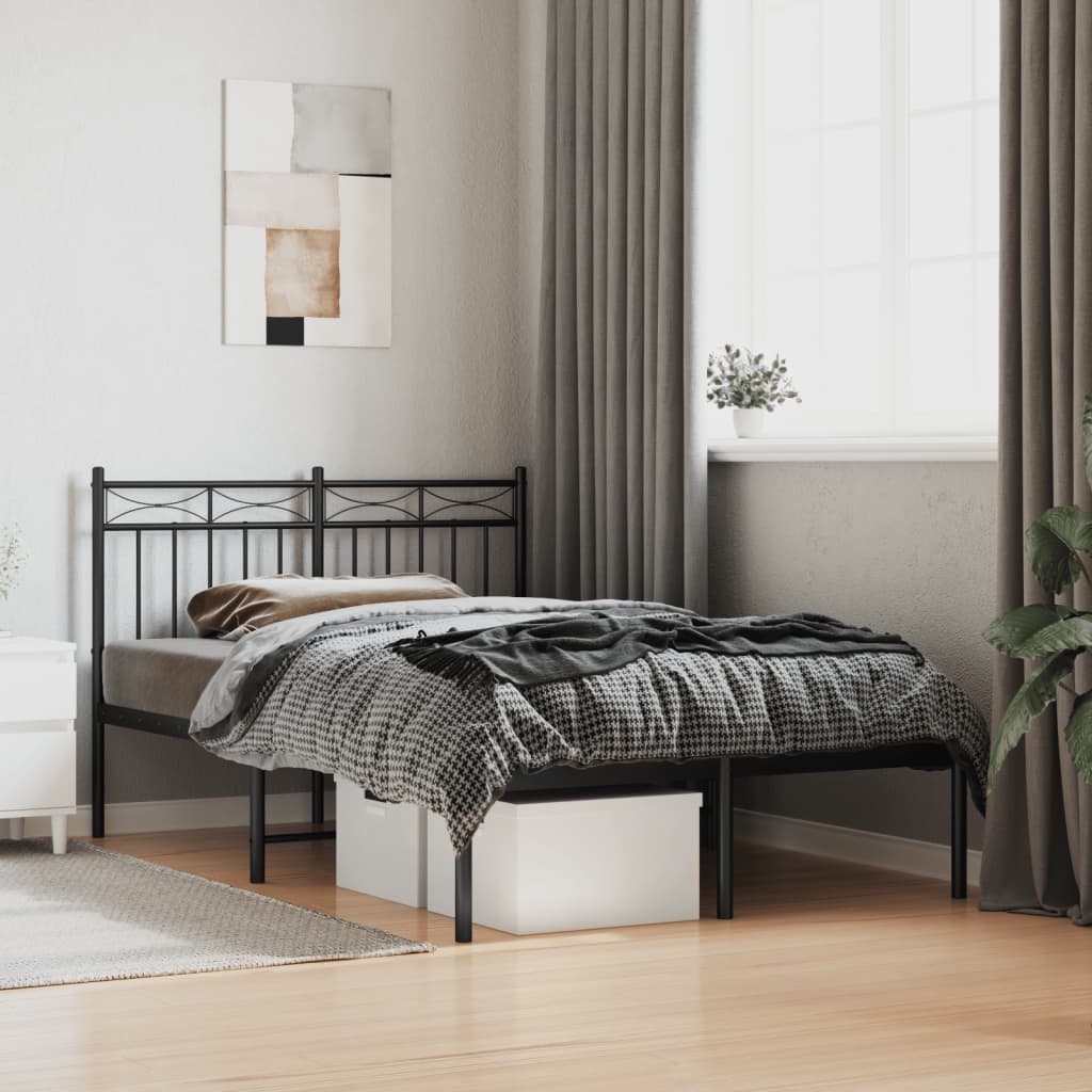 Bedframe met hoofdbord metaal zwart 120x190 cm is nu te koop bij PeponiXL, paradijselijk wonen!