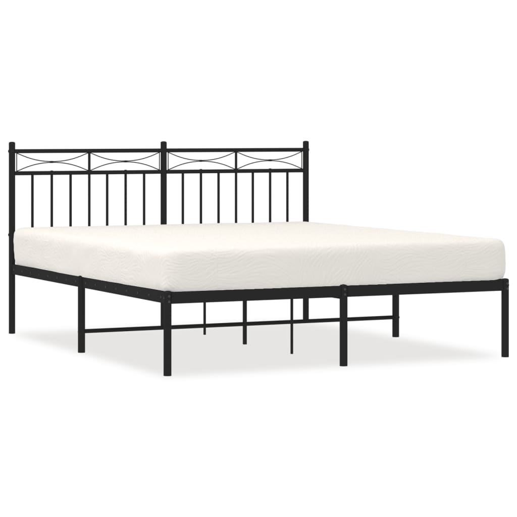 Bedframe met hoofdbord metaal zwart 160x200 cm is nu te koop bij PeponiXL, paradijselijk wonen!