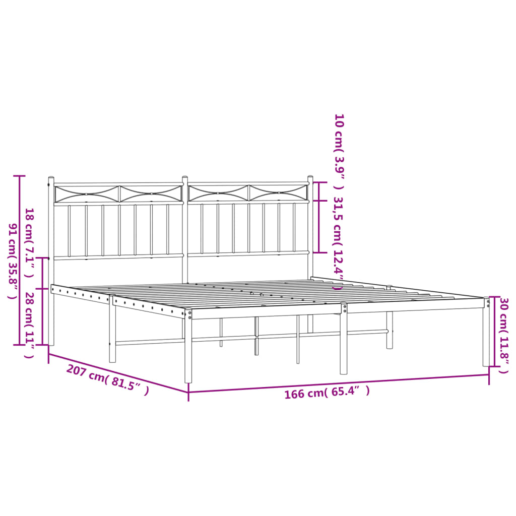 Bedframe met hoofdbord metaal zwart 160x200 cm is nu te koop bij PeponiXL, paradijselijk wonen!