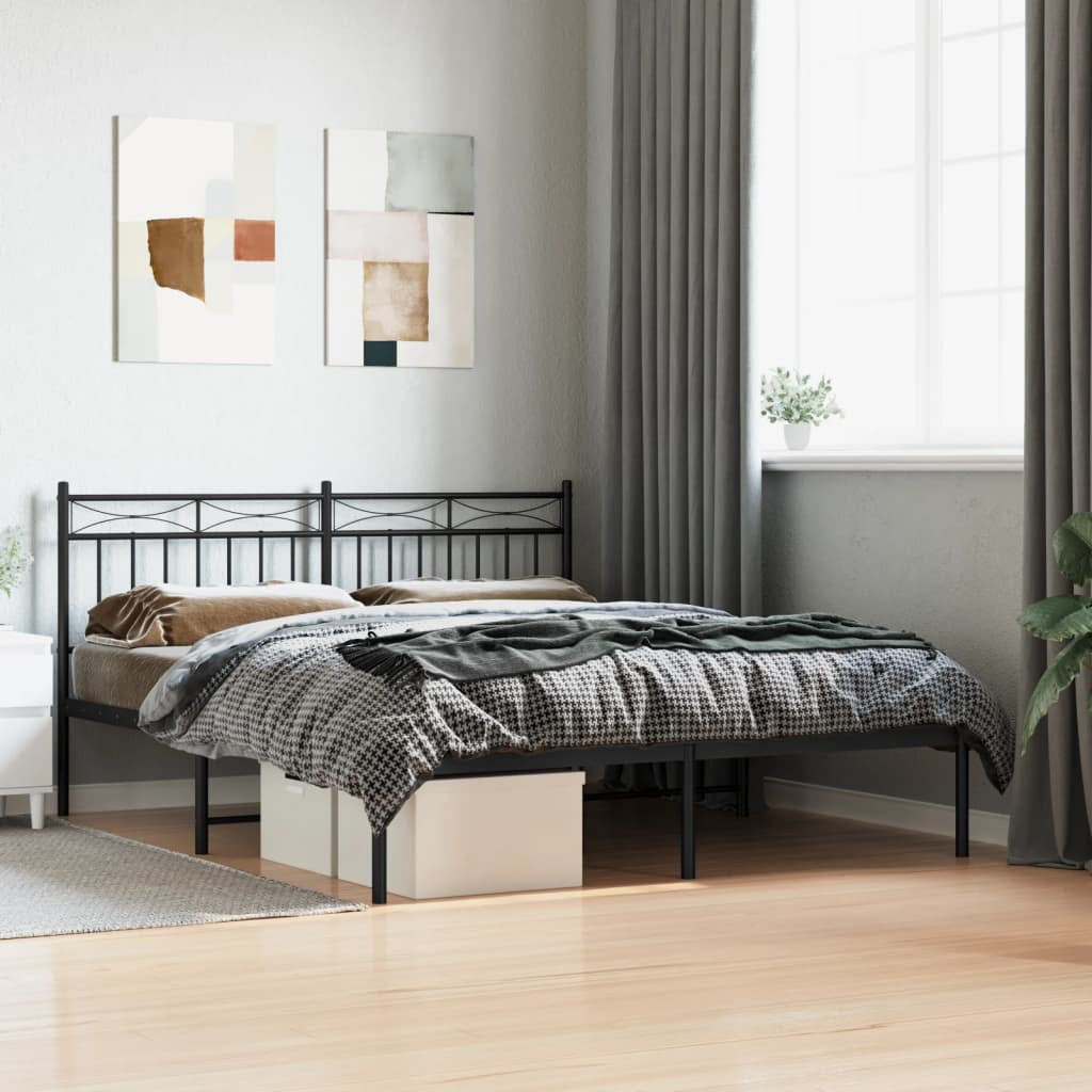 Bedframe met hoofdbord metaal zwart 160x200 cm is nu te koop bij PeponiXL, paradijselijk wonen!