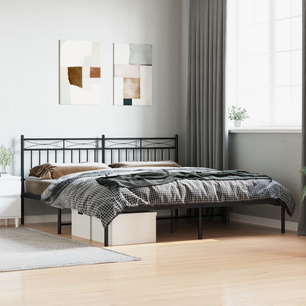 Bedframe met hoofdbord metaal zwart 180x200 cm is nu te koop bij PeponiXL, paradijselijk wonen!