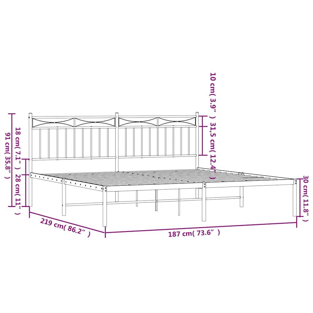 Bedframe met hoofdbord metaal zwart 183x213 cm is nu te koop bij PeponiXL, paradijselijk wonen!