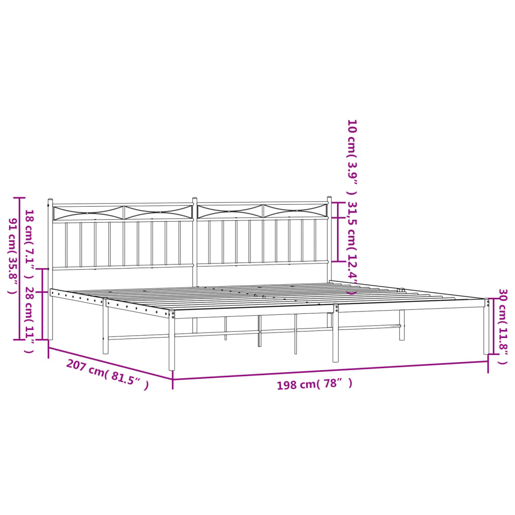 Bedframe met hoofdbord metaal zwart 193x203 cm is nu te koop bij PeponiXL, paradijselijk wonen!