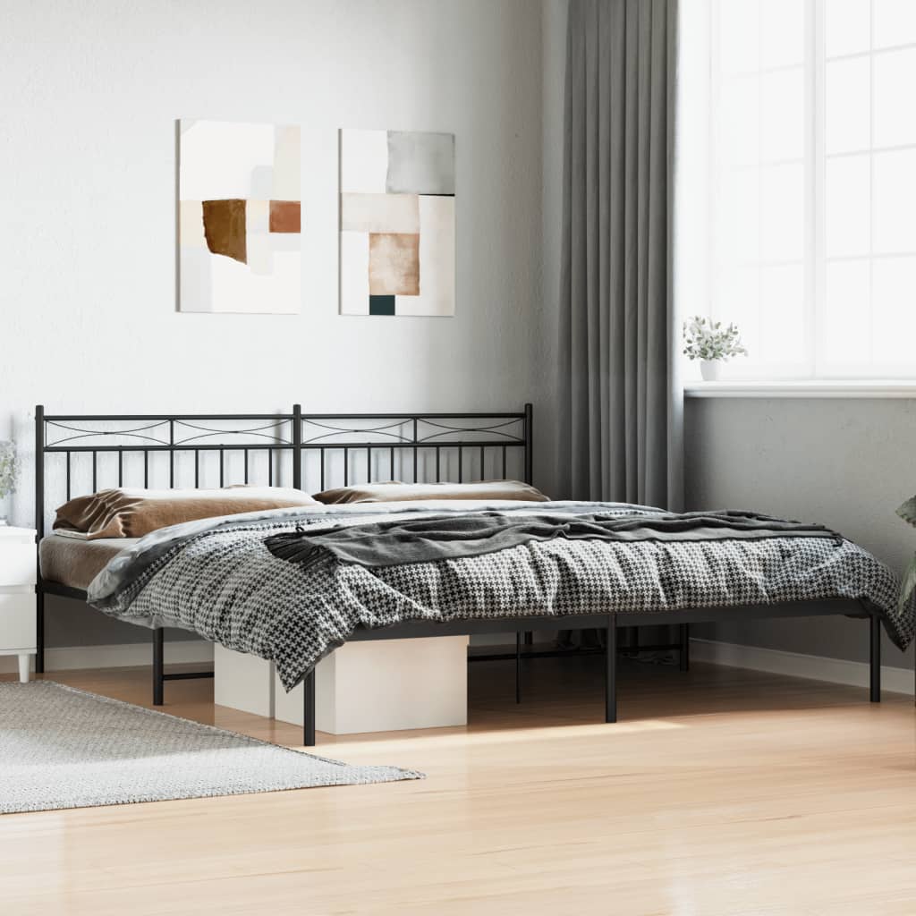 Bedframe met hoofdbord metaal zwart 193x203 cm is nu te koop bij PeponiXL, paradijselijk wonen!