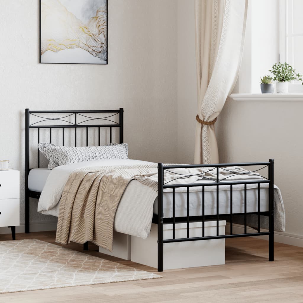 Bedframe met hoofd- en voeteneinde metaal zwart 75x190 cm is nu te koop bij PeponiXL, paradijselijk wonen!
