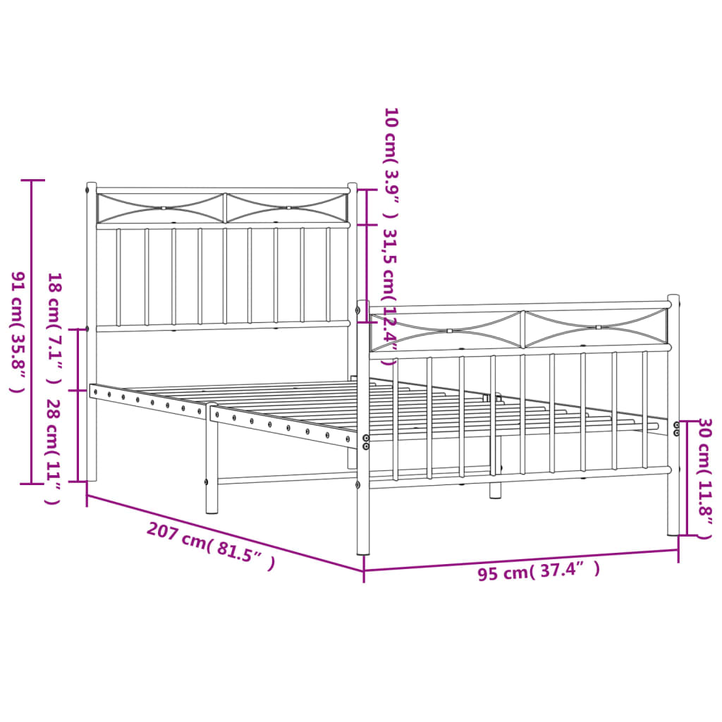 Bedframe met hoofd- en voeteneinde metaal zwart 90x200 cm is nu te koop bij PeponiXL, paradijselijk wonen!