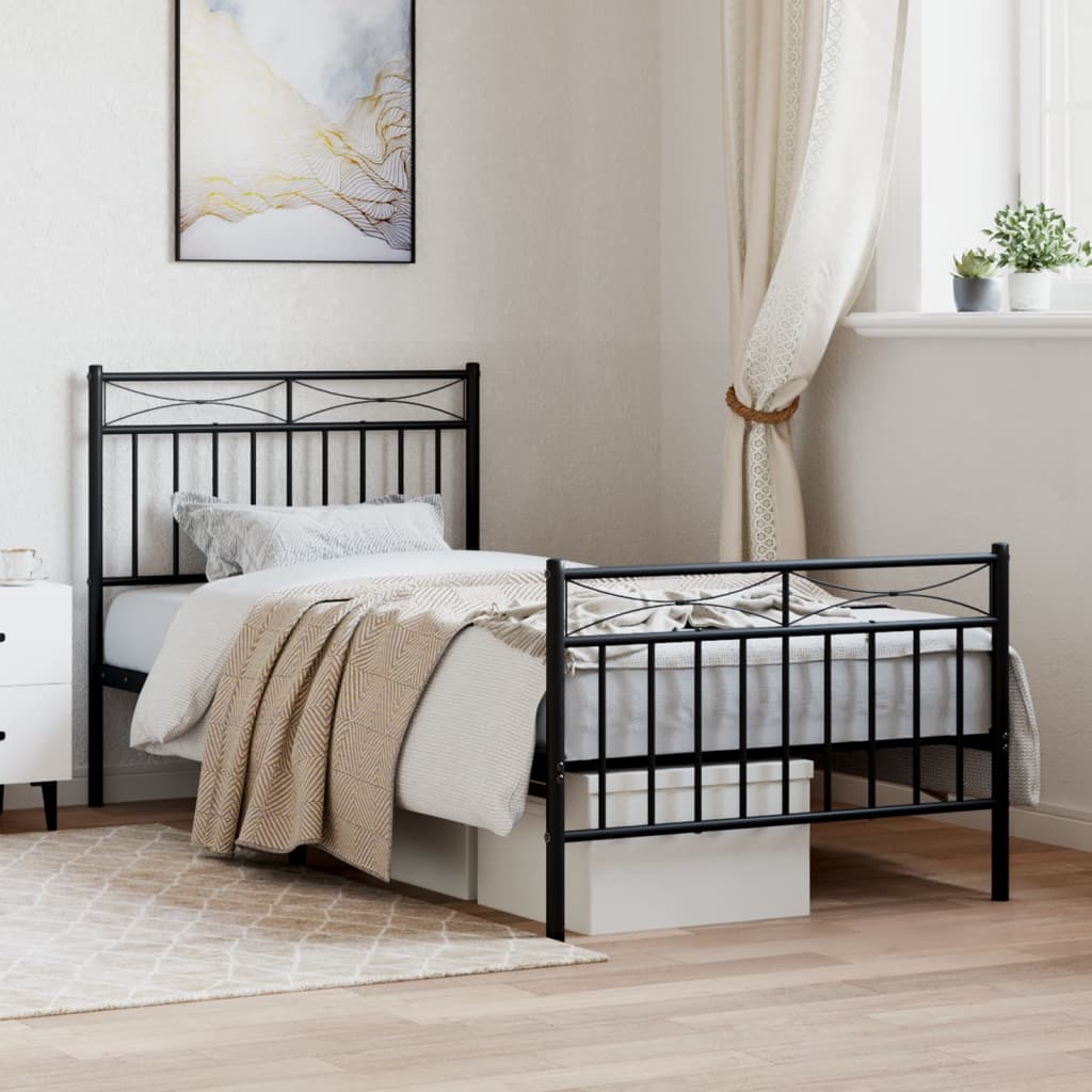 Bedframe met hoofd- en voeteneinde metaal zwart 90x200 cm is nu te koop bij PeponiXL, paradijselijk wonen!