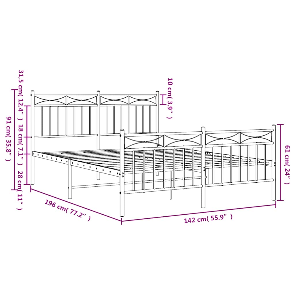 Bedframe met hoofd- en voeteneinde metaal zwart 135x190 cm is nu te koop bij PeponiXL, paradijselijk wonen!