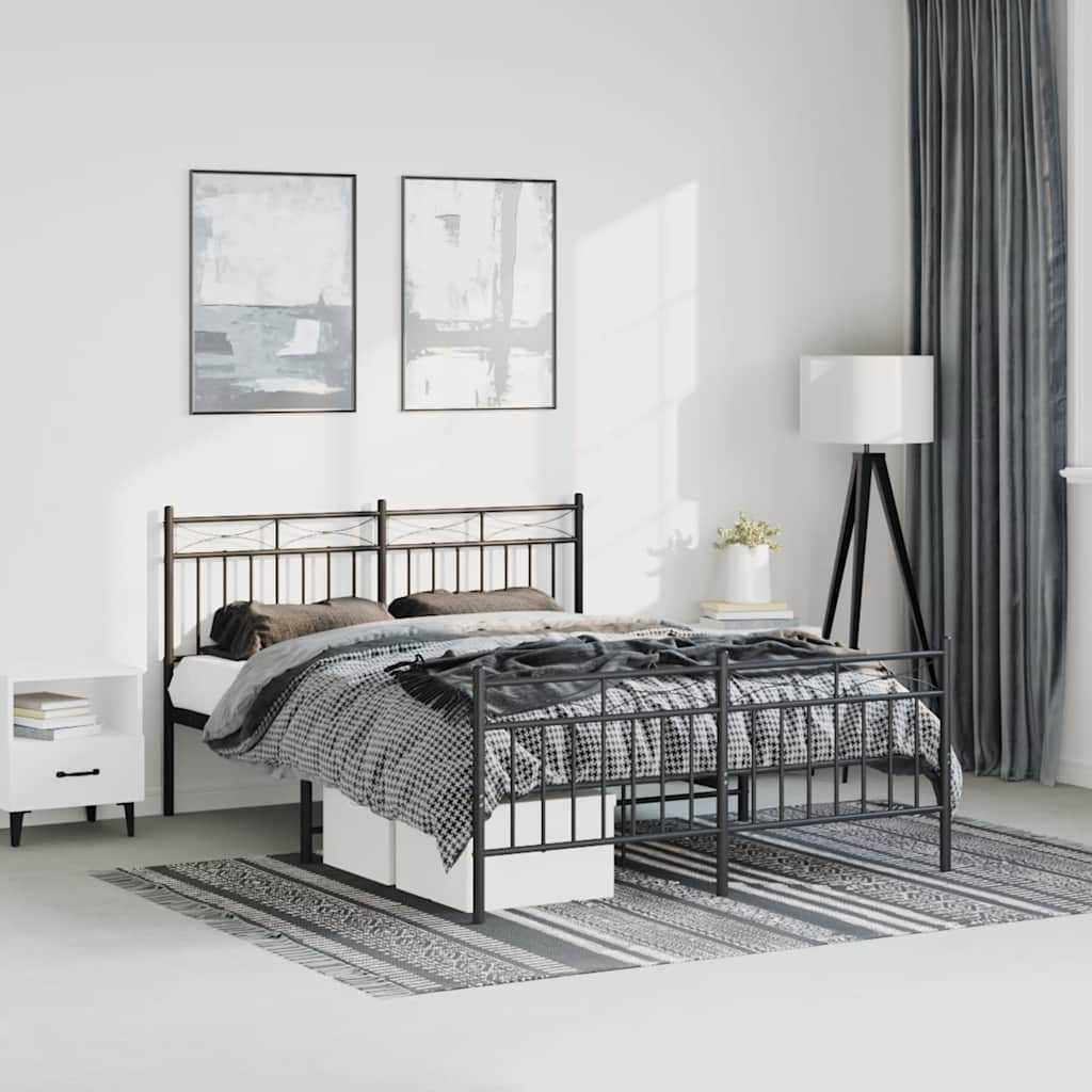 Bedframe met hoofd- en voeteneinde metaal zwart 135x190 cm is nu te koop bij PeponiXL, paradijselijk wonen!