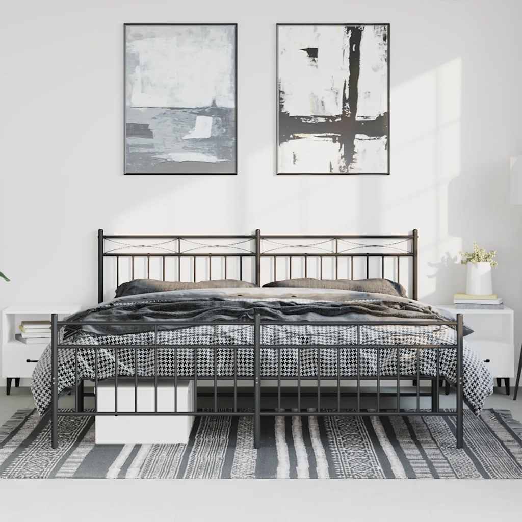 Bedframe met hoofd- en voeteneinde metaal zwart 193x203 cm is nu te koop bij PeponiXL, paradijselijk wonen!