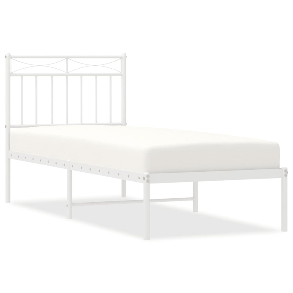 Bedframe met hoofdbord zonder matras metaal wit 75x190 cm is nu te koop bij PeponiXL, paradijselijk wonen!