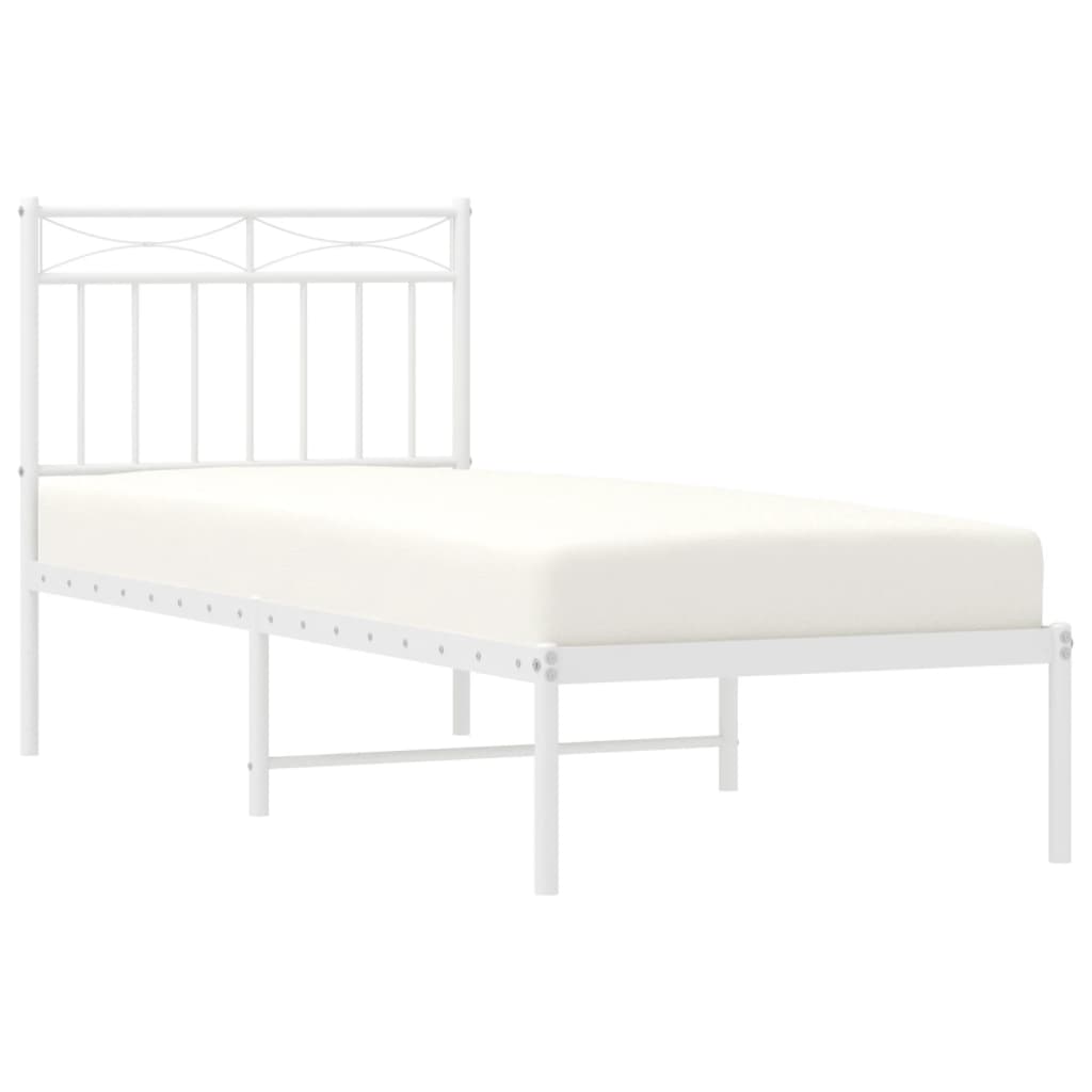 Bedframe met hoofdbord zonder matras metaal wit 75x190 cm is nu te koop bij PeponiXL, paradijselijk wonen!