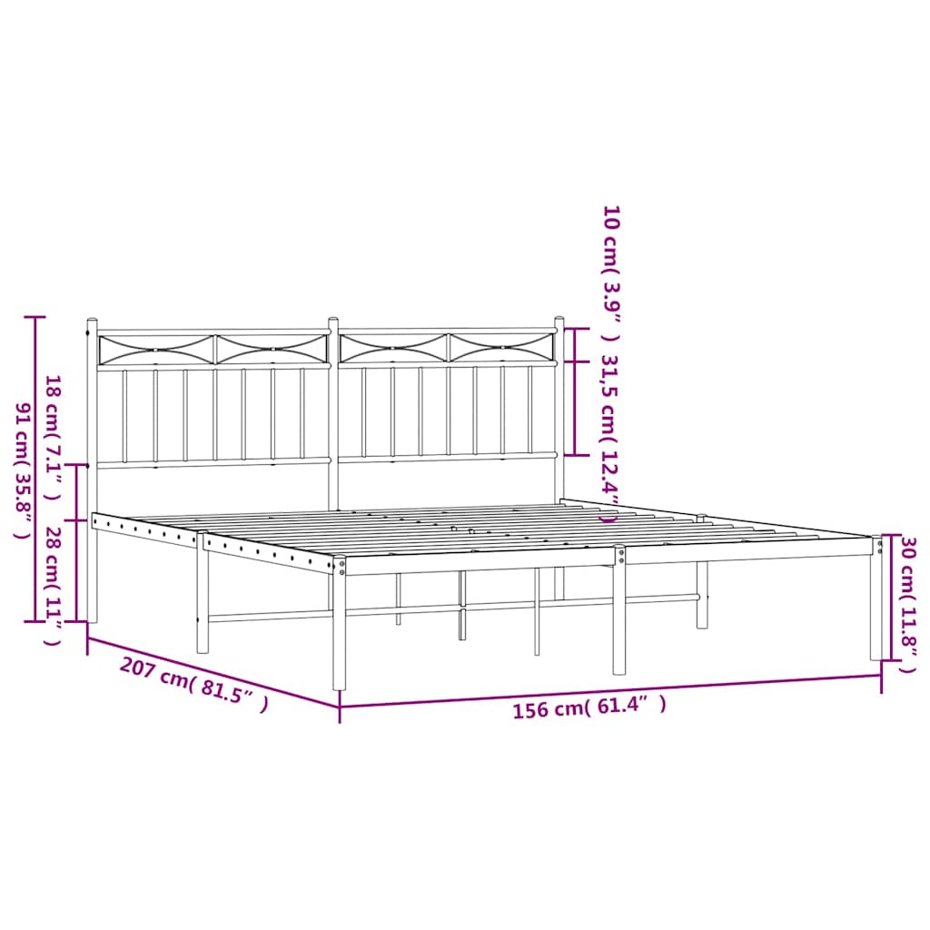 Bedframe met hoofdbord metaal wit 150x200 cm is nu te koop bij PeponiXL, paradijselijk wonen!