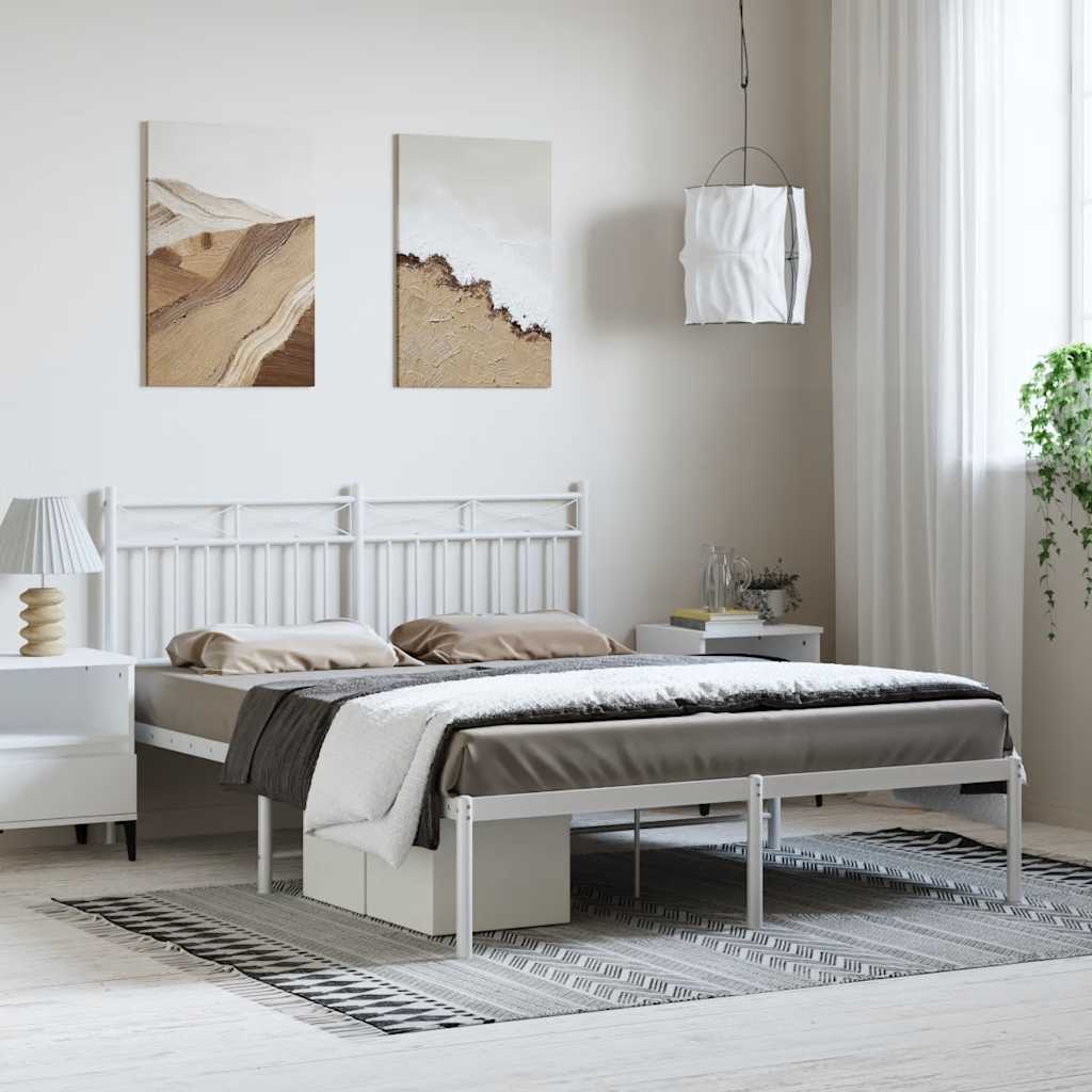 Bedframe met hoofdbord metaal wit 150x200 cm is nu te koop bij PeponiXL, paradijselijk wonen!