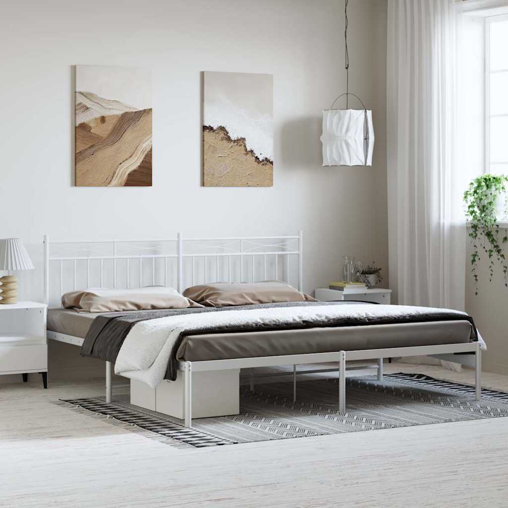 Bedframe met hoofdbord metaal wit 193x203 cm is nu te koop bij PeponiXL, paradijselijk wonen!