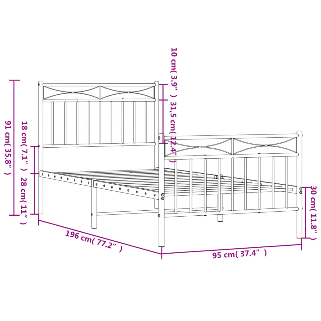 Bedframe met hoofd- en voeteneinde metaal wit 90x190 cm is nu te koop bij PeponiXL, paradijselijk wonen!