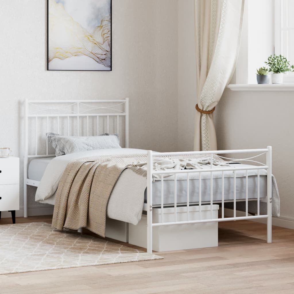 Bedframe met hoofd- en voeteneinde metaal wit 90x190 cm is nu te koop bij PeponiXL, paradijselijk wonen!