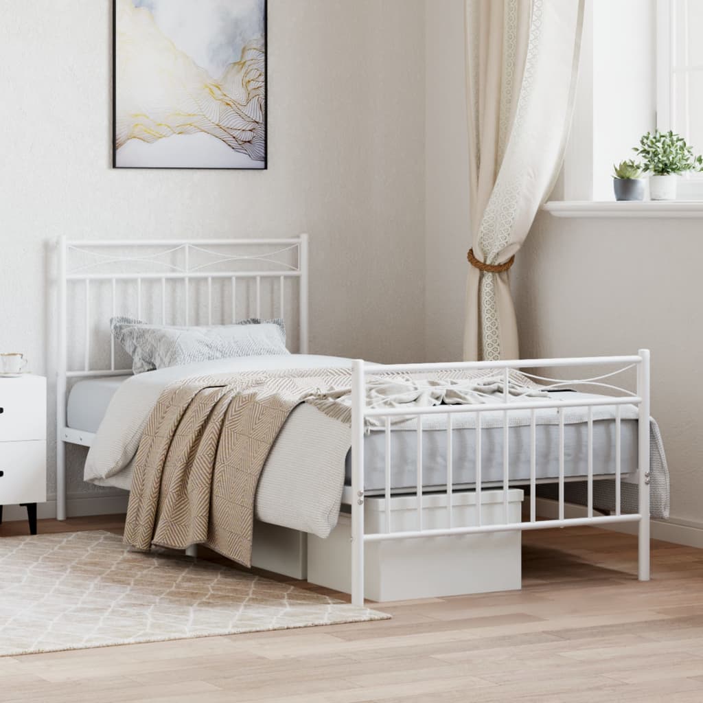 Bedframe met hoofd- en voeteneinde metaal wit 90x200 cm is nu te koop bij PeponiXL, paradijselijk wonen!