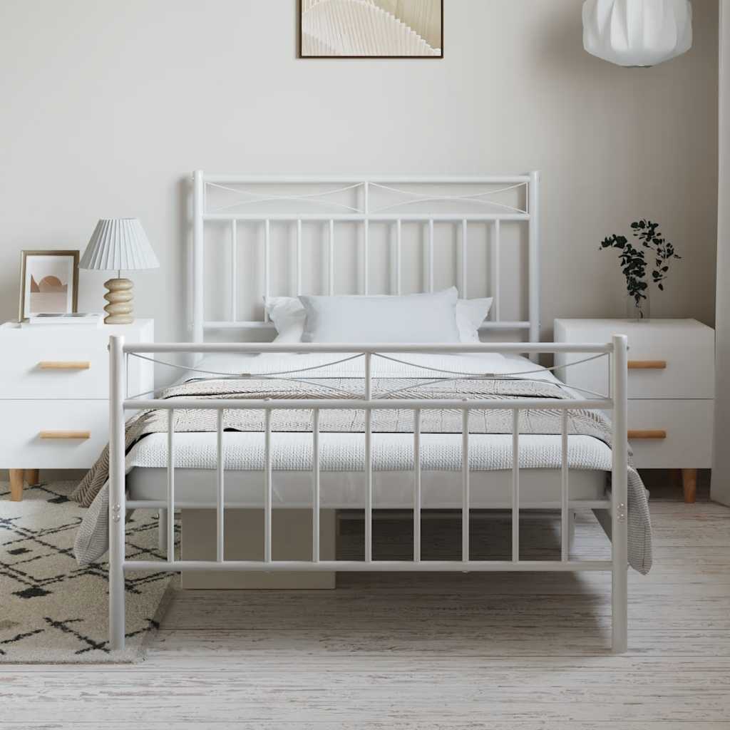 Bedframe met hoofd- en voeteneinde metaal wit 100x190 cm