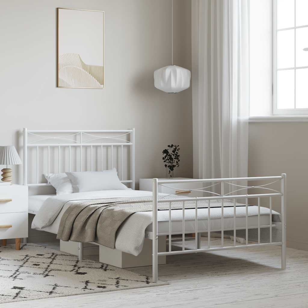 Bedframe met hoofd- en voeteneinde metaal wit 100x190 cm