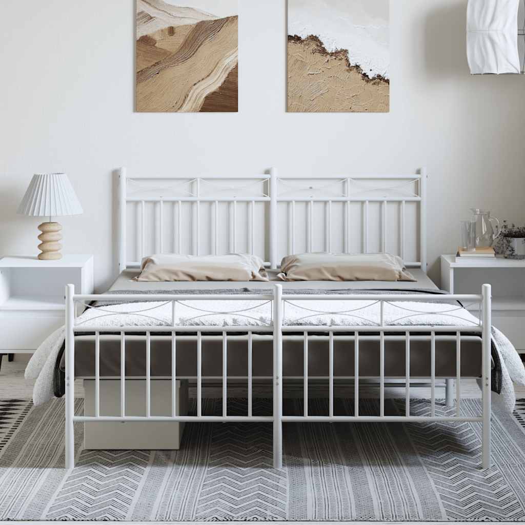 Bedframe met hoofd- en voeteneinde metaal wit 135x190 cm is nu te koop bij PeponiXL, paradijselijk wonen!