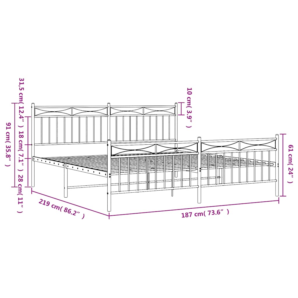 Bedframe met hoofd- en voeteneinde metaal wit 183x213 cm is nu te koop bij PeponiXL, paradijselijk wonen!