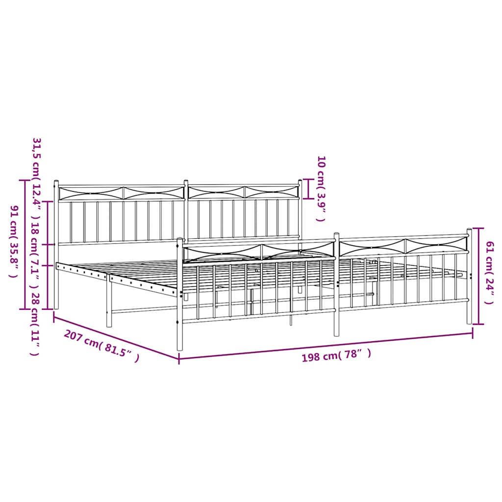 Bedframe met hoofd- en voeteneinde metaal wit 193x203 cm is nu te koop bij PeponiXL, paradijselijk wonen!