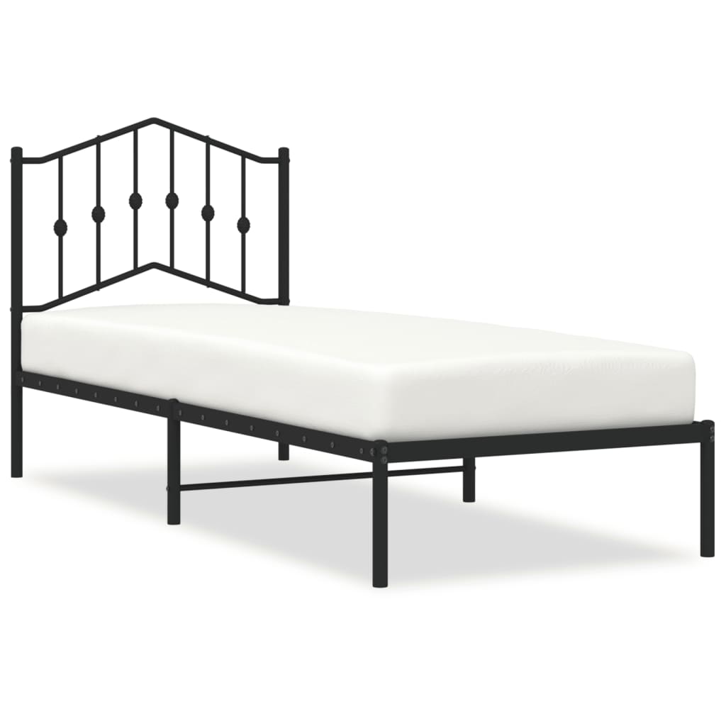Bedframe met hoofdbord metaal zwart 80x200 cm is nu te koop bij PeponiXL, paradijselijk wonen!